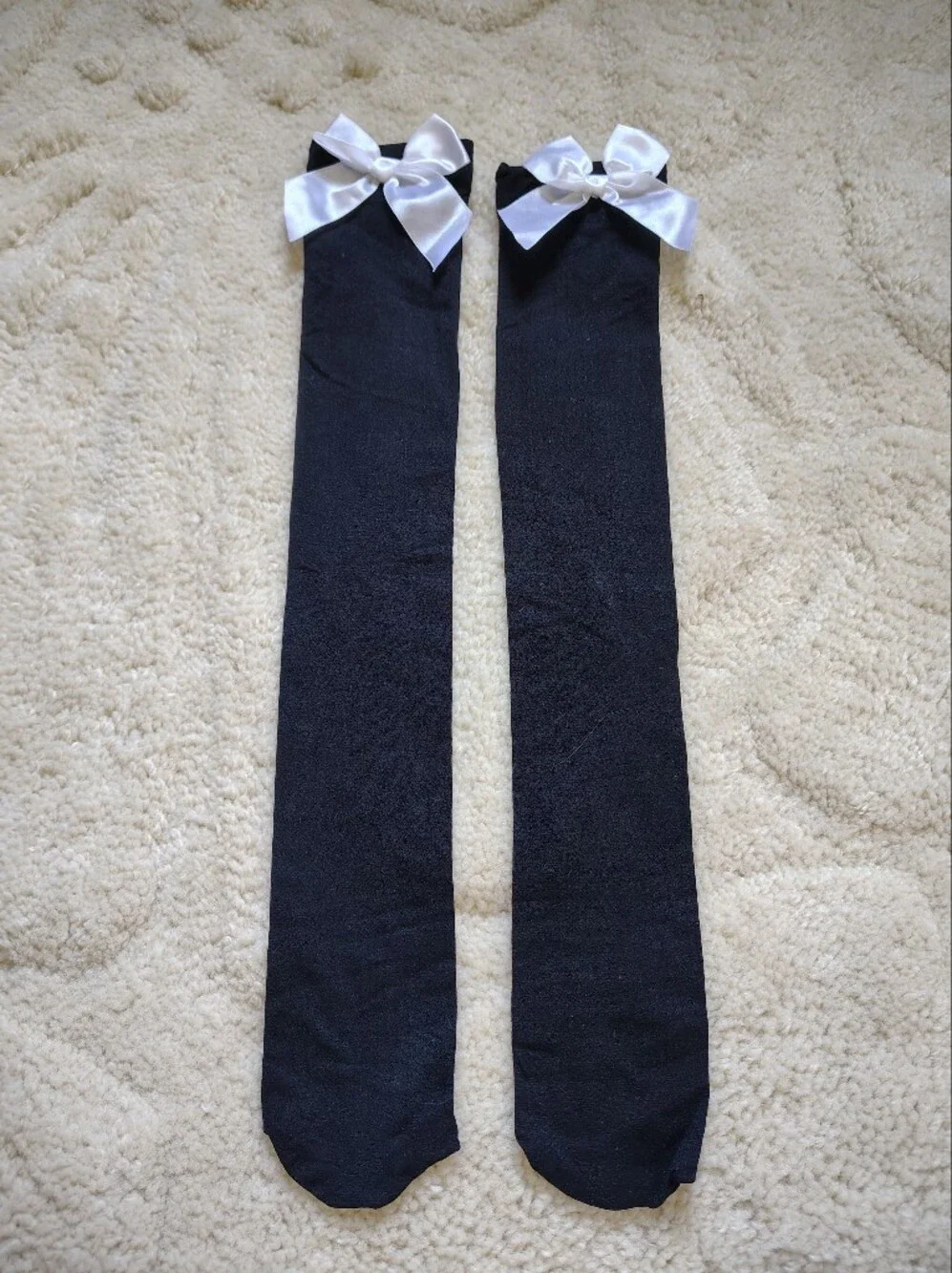 ☀️5/$25☀️ Black Nylon Stockings with White Satin Bows